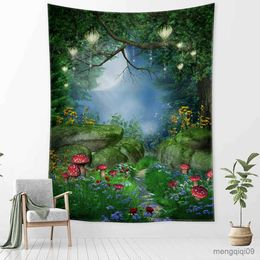 Tapestries Green Tree Forest Scenery Tapestry Wall Hanging Art Style Aesthetics Room Home Decor R230710