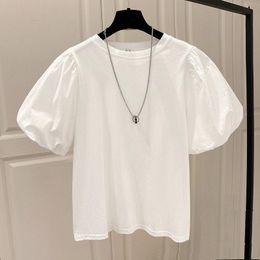 Raincoats Cotton 2023 Summer New in Korean Round Neck Bubble Short Puff Sleeve Tshirt Ins Fashion Tee Lady Tops White Black Tshirts