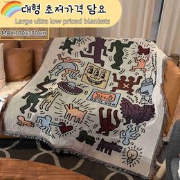 Blankets Messy Graffiti Outdoor Blanket Sofa Covers Camping Tassels Carpet Home Decoration for Beds Cover Throw Blankets Picnic Travel KR T230710