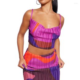 Work Dresses Women Two Piece Skirt Set Summer Clothes Tie-dye Print Camisole With High Waist Long Outfit Evening Party Y2k Streetwear