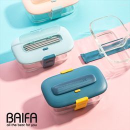 Dinnerware Sets Japanese Glass Lunch Box Solid Colour Fashion Modern Simple Healthy Picnic Container Pojemniki Kuchenne Home Decore