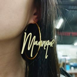 Hoop Huggie 30100mm Stainless Steel Letter Earrings Personalised Exaggerated Name Earring Custom Women Hiphop Sexy Jewellery 230707