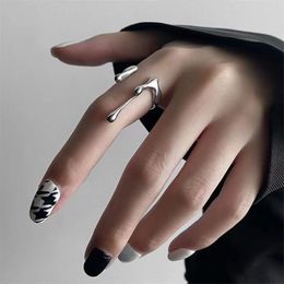 INS Fashion Silver Color Irregular Liquid Lava Waterdrop Shaped Finger Rings For Women Geometric Twist Punk Opening Ring Jewelry