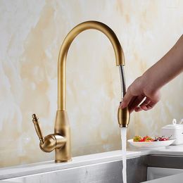 Kitchen Faucets Antique Faucet Copper Pull Out Sprayer Shower Head Retro Swivel Spout Tap Cold Water Mixer Deck Mounted