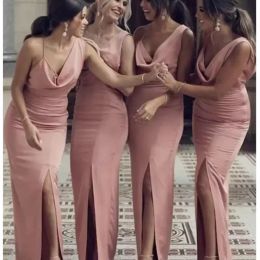 v neckline 피트 스플릿 스커트 긴 공식 저녁 무도회 가운 웨딩 파티 가운 맞춤형 신부 들러리 드레스