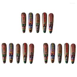 Decorative Figurines 3X Wooden Mask Wall Hanging Solid Wood Carving Painted Facebook Decor Bar Home Decorations African Totem B