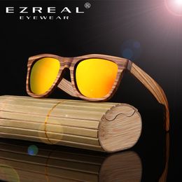 EZREAL Men bamboo Wood Sunglasses Women Retro Vintage Polarised zebra Wooden Glasses Oculos De Sol Big Square Summer Goggle