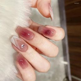 False Nails 24Pcs/Set Nail Pearl Wine Red Love Heart Fake Tips Full Cover Acrylic Art Decoration For