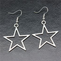 Stud Fashion Handmade Simple Design Antique Silver Colour Hollow Star Pendant Earrings Women Vintage Drop 230710