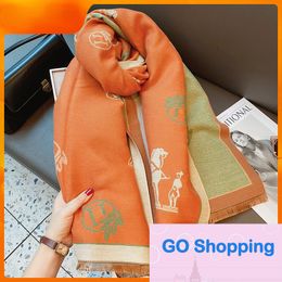 Western Style Orange White Thickening Warm Scarf Women's Winter New Retro Carriage Cashmere-like Dual-Use Shawl Scarfs Quality