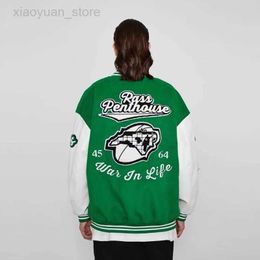 Men's Jackets Spring Baseball Jackets Men Letter Embroidery Baseball Uniform Coats Male Trendy Patchwork Leather Loose Varsity Jacket Green HKD230710