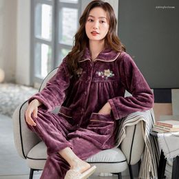 Women's Sleepwear Big Yards 3XL Pyjamas Women Pyjamas Set Winter Thick Warm Flannel Suit Nightgown Female Snowflake Print Pijama Mujer