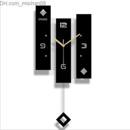 Wall Clocks Black acrylic creative swing wall clock living room bedroom silent home fashion clock Z230710