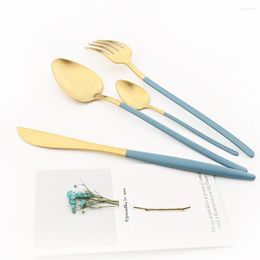 Dinnerware Sets 4pcs/Set Matte Blue Gold Set 304 Stainless Steel Cutlery Flatware Knife Fork Spoons Teaspoon Tableware