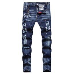 Mens Jeans Men Blue Skinny Denim Holes Italian Style Stretch Pants High Quality Male Slim Fit Trousers Size 42 230710