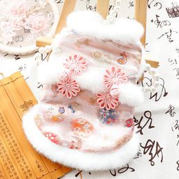 Dog Apparel Clothes Autumn And Winter Cat Pink Tang Suit Cotton Pet Clothing Supplies Accessories