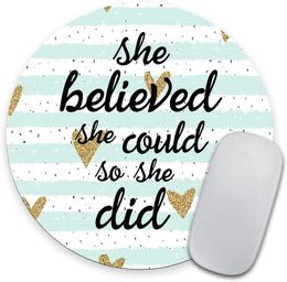 She Could Mouse Pad Watercolour Mouse Mat, Mouse Pad Custom Mouse Pad Customised Round Non-Slip Rubber Mousepad 7.9 Inch