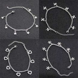 Anklets Allergy Free Stainless Steel Ankle Bracelet for Women Pentacle Love Heart Charm on Leg Girls Foot Chains Anklet Jewellery 230607