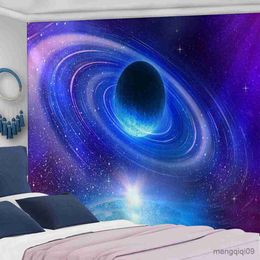 Tapestries Galaxy Sky Blue Satellite Wall Tapestry Retro Home Decor Yoga Beach Mat Wonderful Universe R230710
