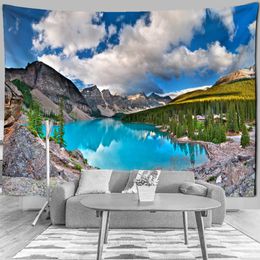 Tapestries Tapestry Mountain Rolling Lake Scenery Art Tapestry Golden Forest Wall Hanging Backdrop Dorm Living Room Home Decoration