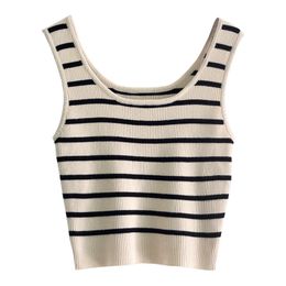 Men s Tank Tops 2023 Spring And Summer High Elastic Sports Casual Bottoming Vest U Shaped Knitted Striped Short Top 230707