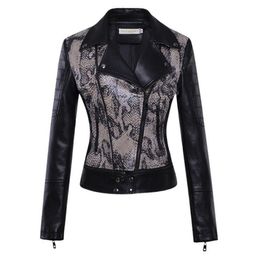 Blazers New Women Soft Motorcycle Short Patchwork Faux Leather Jacket Ladies Autumn Biker Streetwear Spliced Zippers Coat Tops J3446