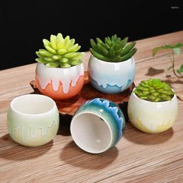 Planters 2pcs/set Succulent Plant Pot Korean Style Breathable Flowerpot Flow Glazed Flower Planter Vase With A Hole Home Decor