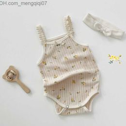 Rompers 2017 Summer New Baby Sleeveless Skin-tight garment Cute Baby Girl Flower Bodysuit Soft Cotton Baby Girl Garment Z230711