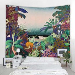 Tapestries Printed tapestry plant flower and bird wall hanging room decoration home dormitory yoga mat