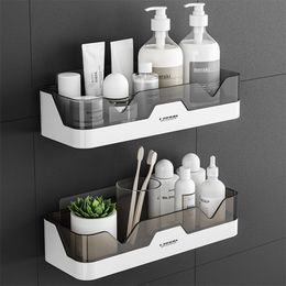 Toothbrush Holders Adhesive Bathroom Shelf Organiser Wall Mounted Shampoo Storage Rack Holder Kitchen Accessories 2 Colours 230710