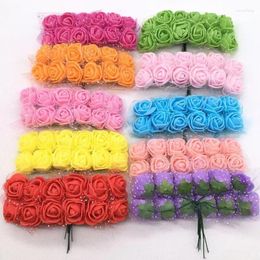 Decorative Flowers 144Pcs PE Foam Rose With Gauze Lace Artificial Flower For Wedding Candy Gift Box Accessories Woven Wreath DIY Decor