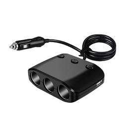 12V 24V 120W Car Cigarette Lighter Socket Splitter Dual USB Car Charger Adapter with Switch