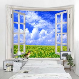 Tapestries Blue Sky Outside The Window Printed Tapestry Cheap Wall Hanging Wall Tapestries Wall Art Decor