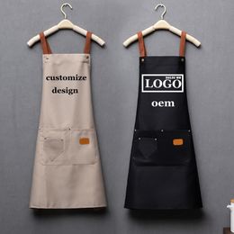 Kitchen Apron Customised personality signature men's and women's kitchen aprons home chef baking clothes with pockets adult bib waist bag 230710