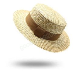 Summer Women Natural Wheat sun Hat 7cm Wide Brim Boater Beach Straw Hats Lady Casual Spring autumn Protection caps