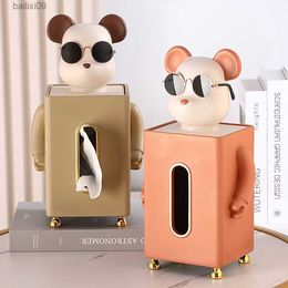 Objects Little Bear Figurines Square Cute Tissue Box Resin Statue Interior Room Decor Decorative Animals Sculpture Home Desk Decoration T230710