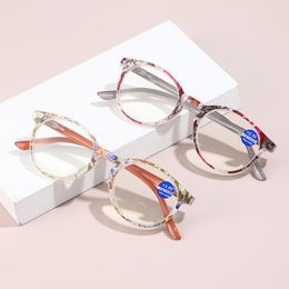 Sunglasses Round Reading Glasses Ladies Spring Hinge Classic Print Flower Frame Women HD Retro Readers Female Anti Blue Light Eyeglasses