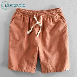 Trench Men Summer 100% Linen Shorts Japan Candy Colour Beach Holiday Home Male Simple Casual Slim Fit Haruku Soft Thin Shorts Pants