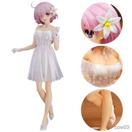 Action Toy Figures 23CM Anime Figure Fate Grand Order Shield Mash Standing Pose Elegant White Dress Girl Gift Decoration Doll R230710