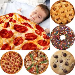 Blankets WOSTAR Soft warm flannel pizza blanket 200Gsm round shape donut hamburger Aeroplane travel portable wearable winter throw blanket T230710