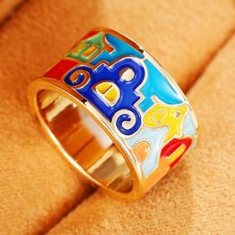 Huitan Special-interested Enamel Pattern Finger-ring for Women Personality Birthday Gift Chic Girl Ring Daily Wear Party Jewellery