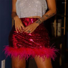 Skirts Young Summer Products Recommend High Waist Skirt Fashion Temperament Tight Sequins Decorative Feather Stitching Skirt.