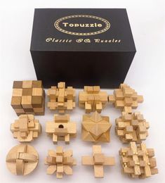 Intelligence toys 6PCS 12PCS per Set IQ Educational Wooden Interlocking Puzzles Game Gift for Adults Children 230710