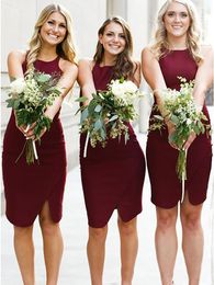 2023 Maroon Short Bridesmaid Dress Cheap Knee-Length Sheath Wedding Guest Gown Forma Party Maid Of Honor Dresses