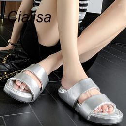 Slippers Cialisa Slipper For Woman Genuine Leather Women Shoes Handmade Comfortable Flats Summer Casual Ladies 40 Silver