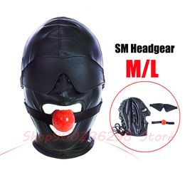 Adult Toys SM Leather Head Mask With Removable Blindfold and Mouth Ball Gag BDSM Bondage Sex Slave Hood For Women Men Adult Game Sex Toys 230710