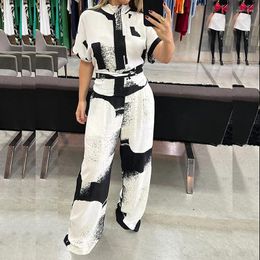 Women's Two Piece Pants EVERBELE Spring Summer Tube Top Black White Printing Set Shirts Sleeveless Casual Suit Women Elegant Fashion Trouser