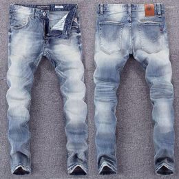 Men's Jeans Italian Style Fashion Men Retro Light Blue Slim Ripped High Quality Male Trousers Vintage Designer Pants Hombre