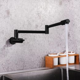 Kitchen Faucets Solid Brass Pot Filler Tap Wall Mount Faucet Single Cold Hole MaBlack