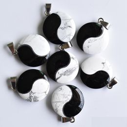 Charms Natural Stone Tai Chi Yin Yang Black Onyx White Turquoise Pendants For Necklace Jewelry Making Drop Delivery Findings Componen Dh1Tp